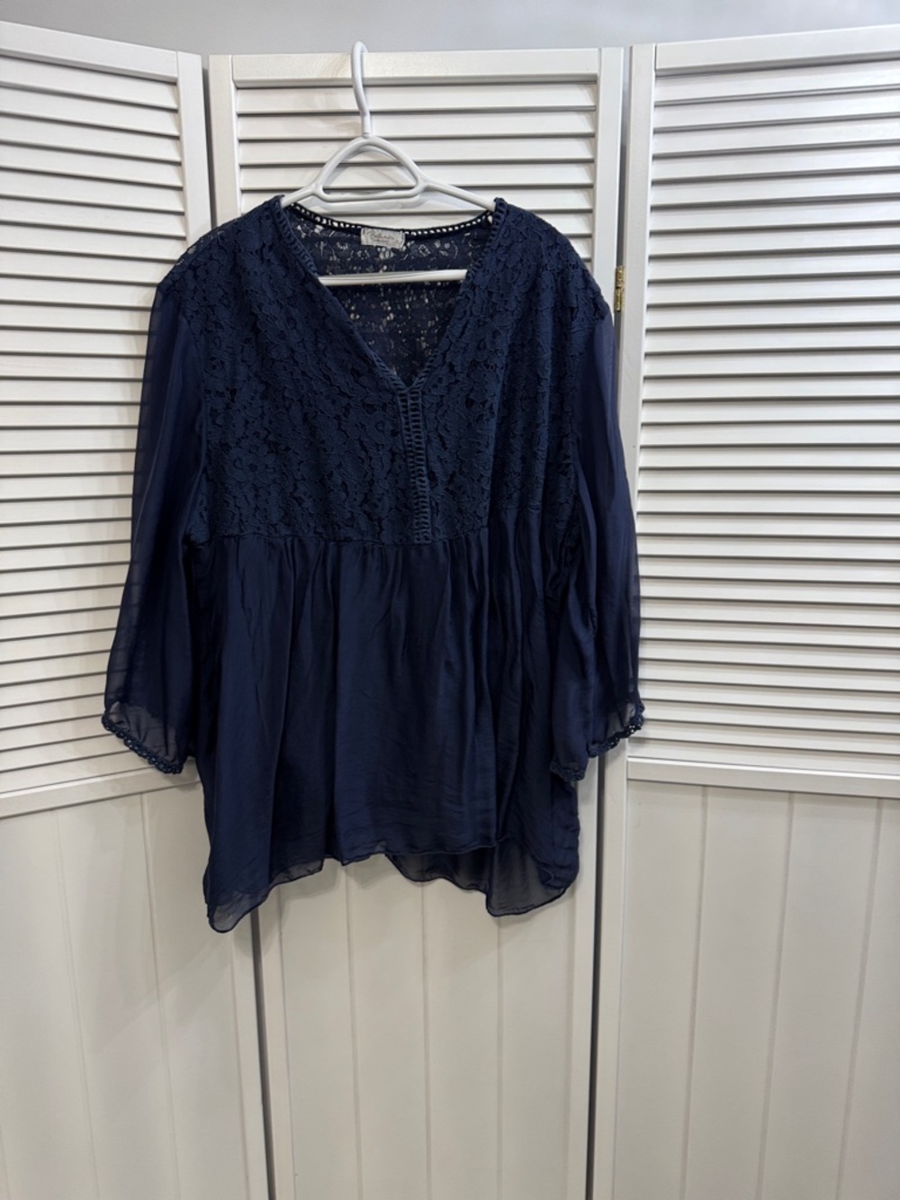 Bethany Mota Navy Lace Yoke V-Neck Tunic